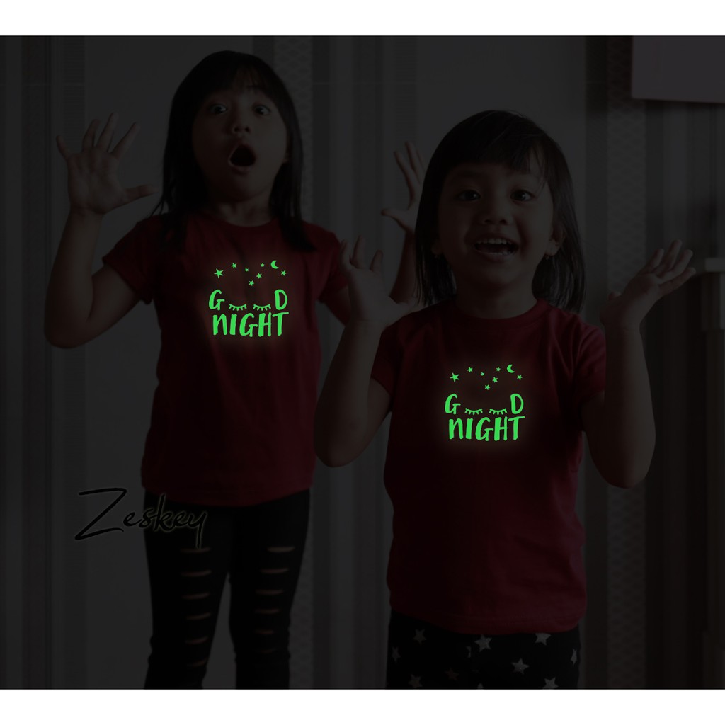 Zeskey baju tidur anak / kaos nyala anak / piyama anak perempuan laki laki glow in the dark ta4