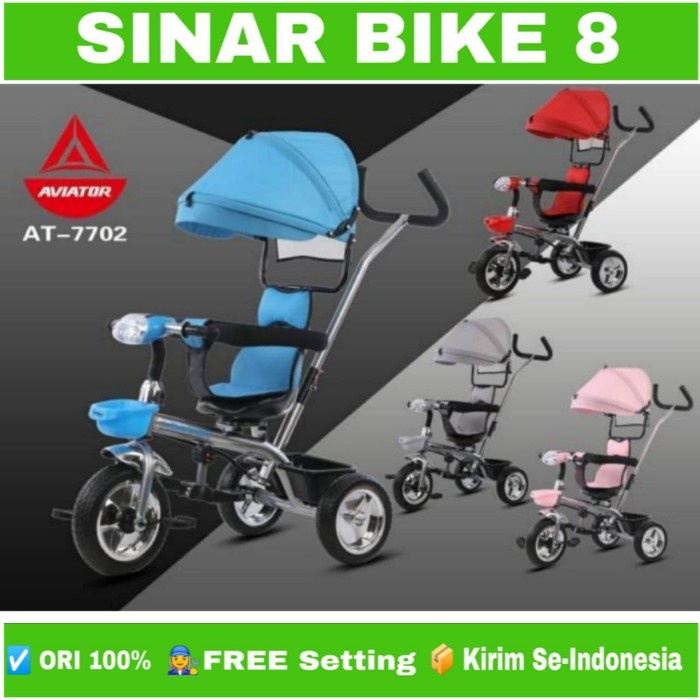 Sepeda Anak Roda Tiga 3 AVIATOR AT 7702 Tricycle Anak Kursi Bisa di Putar Kanopi