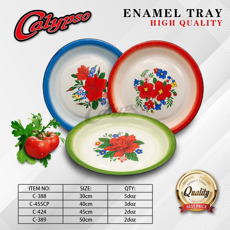 Nampan Baki Enamel Seng Kaleng Jadul 45 Cm Kembang Calypso/50 cm