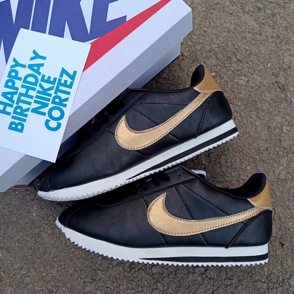 (Cod) SEPATU NIKE CORTEZ XLV BNIB MADE IN INDONESIA SEPATU SNEAKERS WANITA-hitam gold