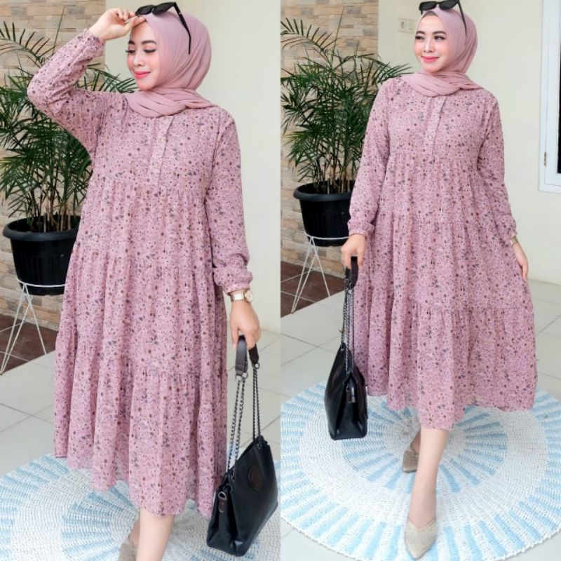 MIDI DEWASA, DRESS TERBARU, MIDI DRESS BAHAN CERUTY BABY DOLL, DRESS DEWASA MIDI, MIDI CERUTY