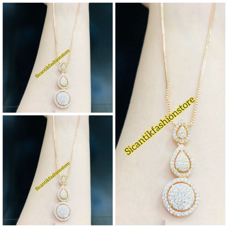 Kalung Titanium Wanita Liontin Tingkat 3 full diamond wanita 45 cm Terlaris Anti Karat selamanya Kalung Wanita Kekinian Mewah Terbaru Liontin Tingkat 3