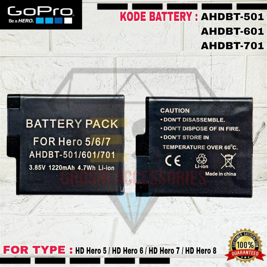 Baterai Original GoPro Replacement Battery Taffware 1220mAh AHDBT-501 AHDBT-601  AHDBT-701 For Type Hero 5 , Hero 6 , Hero 7 , Hero 8