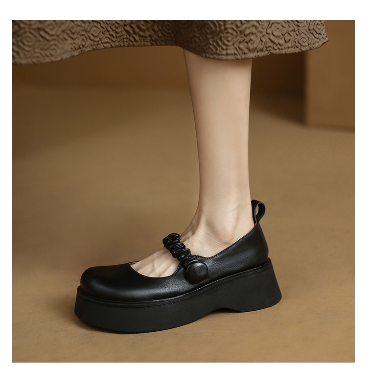 Sepatu Docmart Perempuan Simple Tali Kerut Import Sepatu Loafers Cewek Casual Look Chunky Block SK-033