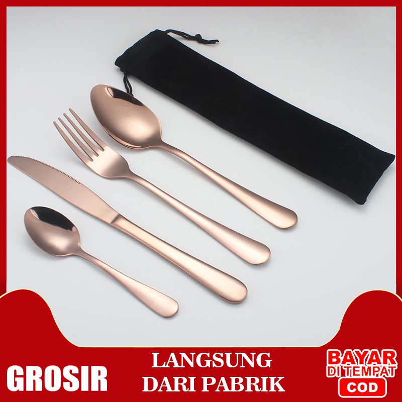 Gold-Brone Set Makan Sendok Garpu Pisau 5Pcs Stainless Steel 5In1 Murah