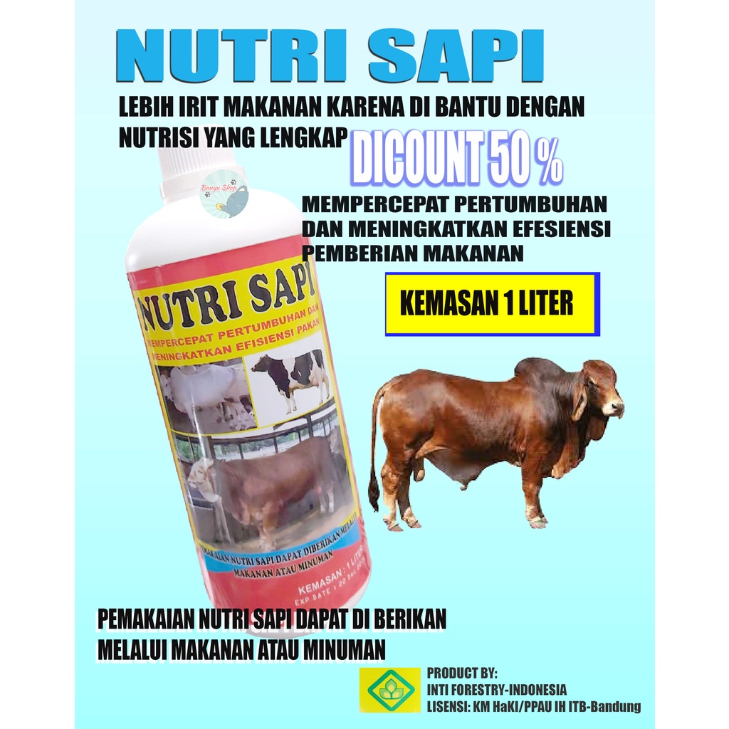 1 LITER-NUTRI SAPI atau Suplemen Hewan Ternak Mempercepat Pertumbuhan dan Meningkatkan Efisiensi Pakan-VITAMIN PENGGEMUK SAPI-OBAT PENGGEMUK SAPI-DOKOH MAKAN