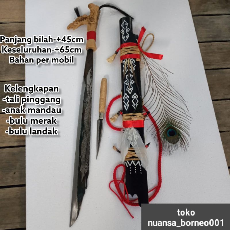 nuansaborneo mandau senjata pusaka khas suku adat dayak kalimantan motif naga ukir uk 65cm