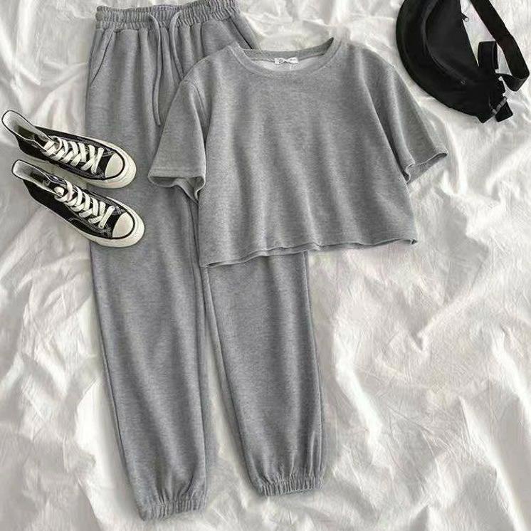 6.6 HARGA GROSIR  KAOS DAILY CROP TOP ONE SET POLOS / SETELAN ONE SET WANITA / PAKAIAN WANITA / ATAS