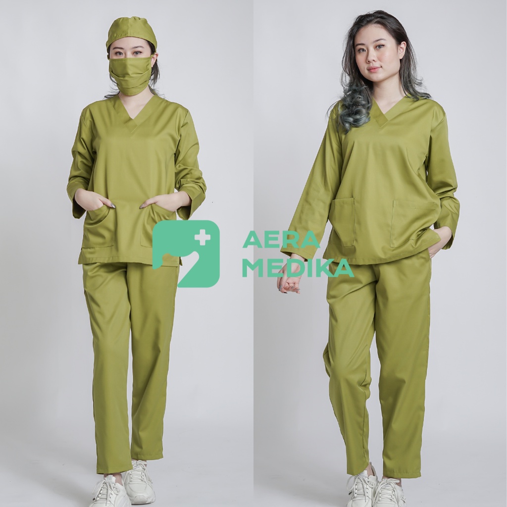 SCRUB/ BAJU JAGA/ SERAGAM OKA Lengan Panjang Aera Medika-Lime