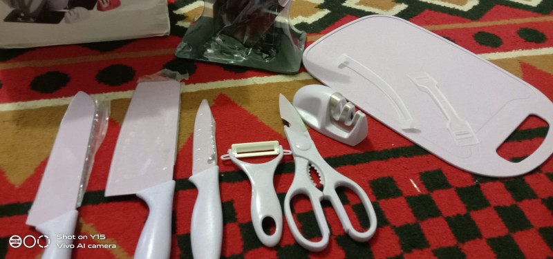 Anqi 1888 8 In 1 Kitchen Pisau Set / Talenan, Pisau, Pengupas, Gunting Dapur Knife Set