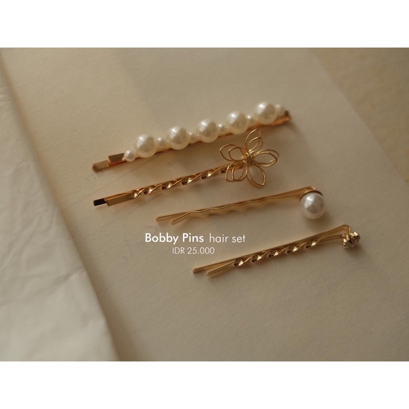 Ark.co - Bobby pins (Flower ; Heart Bow) set tusuk hiasan rambut pearl mutiara bunga hati cute fashion