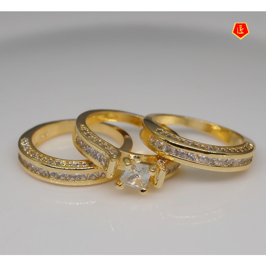 [Ready Stock]European and American Luxury Square Diamond Engagement Ring Fashion