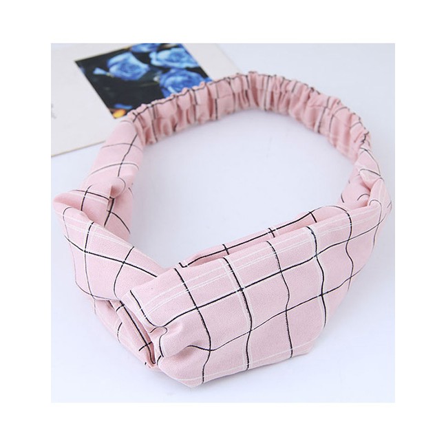 LRC Bando Sweet Blue Grid Pattern Decorated Hair Band