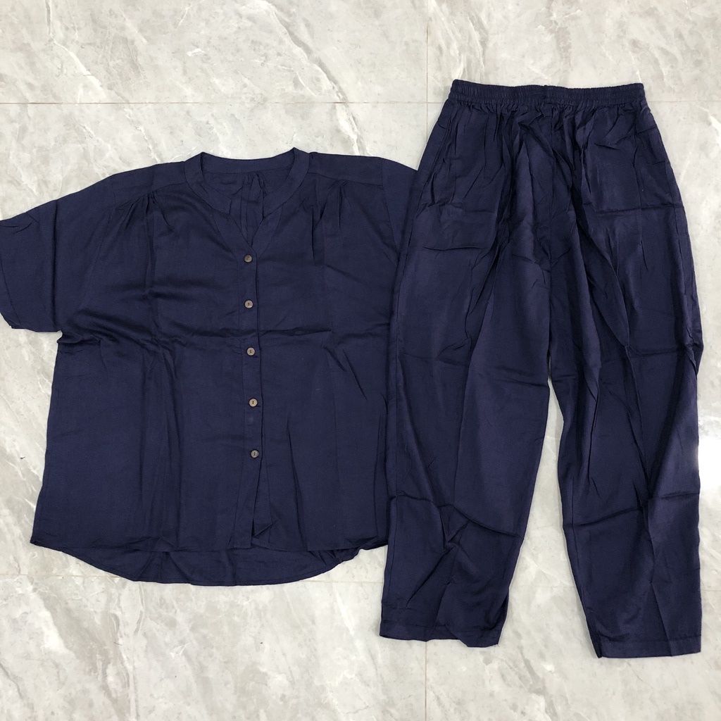JUMBO Baju Tidur Wanita Piyama Setelan Rayon CP Celana Panjang - Polos-Navy