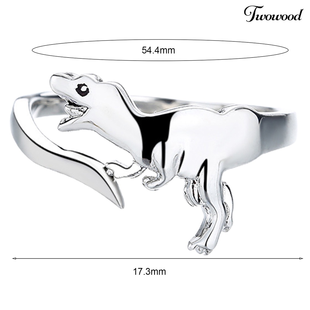 Twowood Dinosaur Ring Adjustable Skin-friendly Open Finger Lead-free Ring Cute Metal Ring for Girl