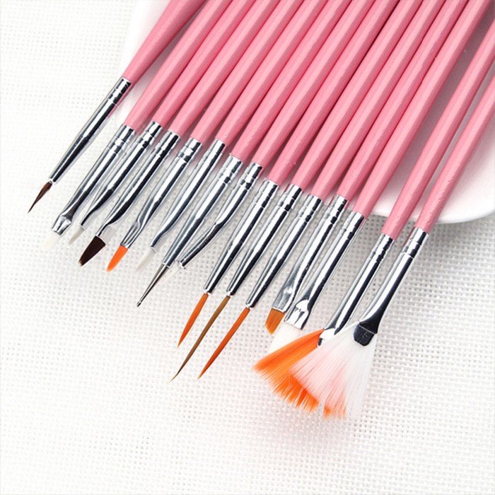 Kuas Nail Art Tools 15 Pcs UV Gel Polish Drawwing Brushes / Nail Art Brush Set 15 Pcs