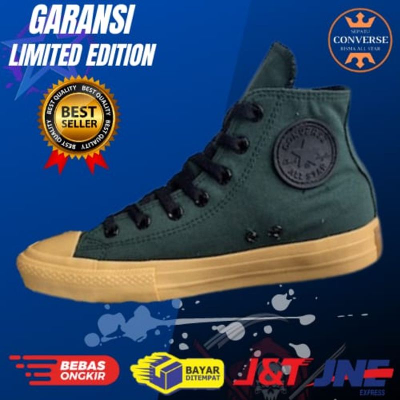 Sepatu converse Pria wanita ALL STAR CT High Warna Hijau Army Gumb casual formal Sepatu Seakers keki
