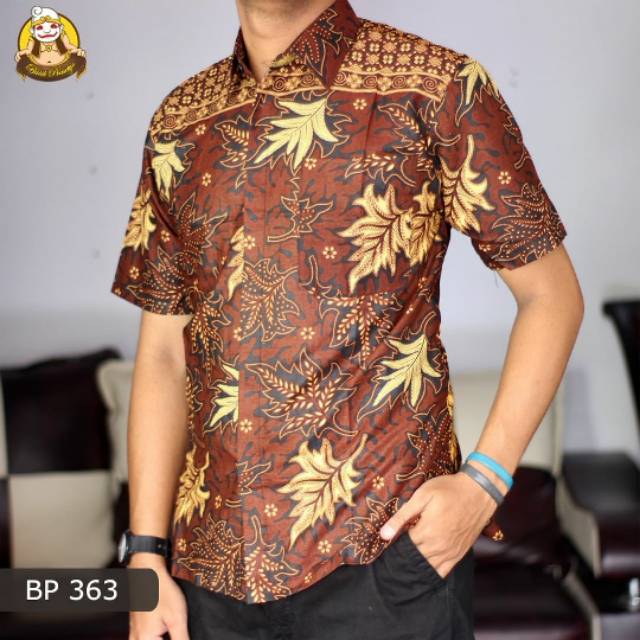 Kemeja batik pria sogan daun jatuh batik pria lengan pendek