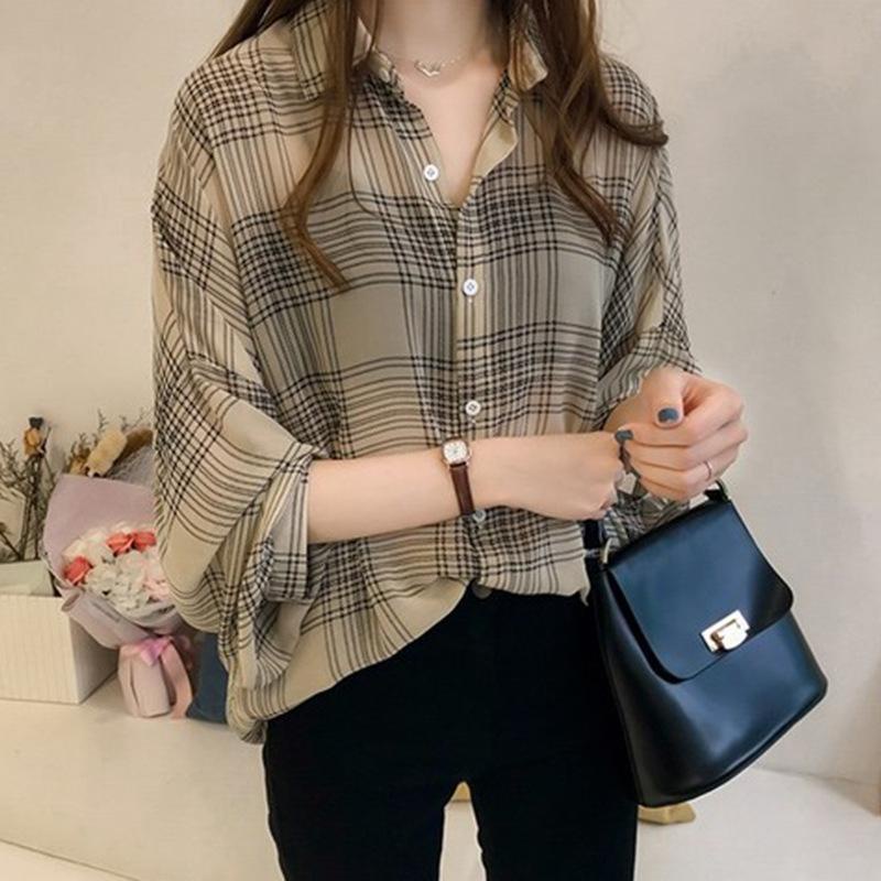 Ios Shop - Fitri Kemeja Sifon Kotak Wanita Casual Atasan Chiffon Ramadhan Muslim Hijab OOTD Lebaran Ramadan Lengan Panjang-4