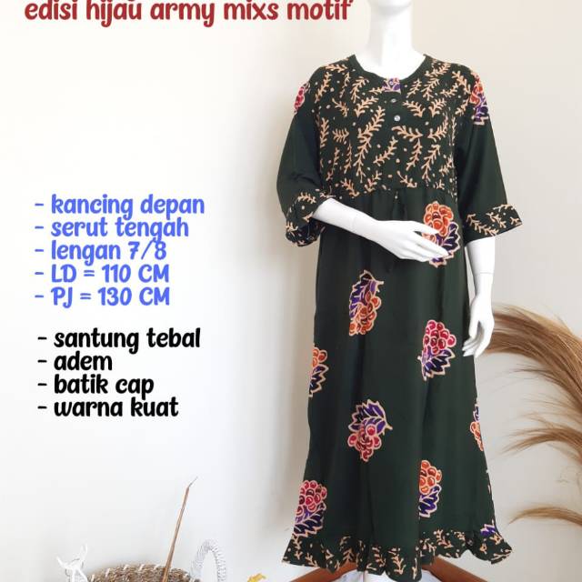 LongDress batik hijau army mixs motif