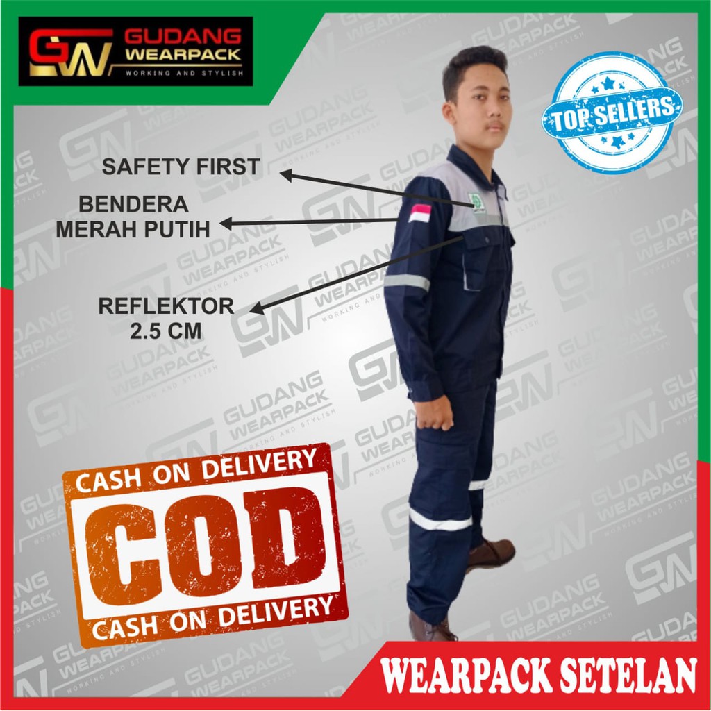 Star Wearpack - Seragam Kerja Proyek Setelan Baju &amp; Celana Warna Dongker Kombinasi Abu