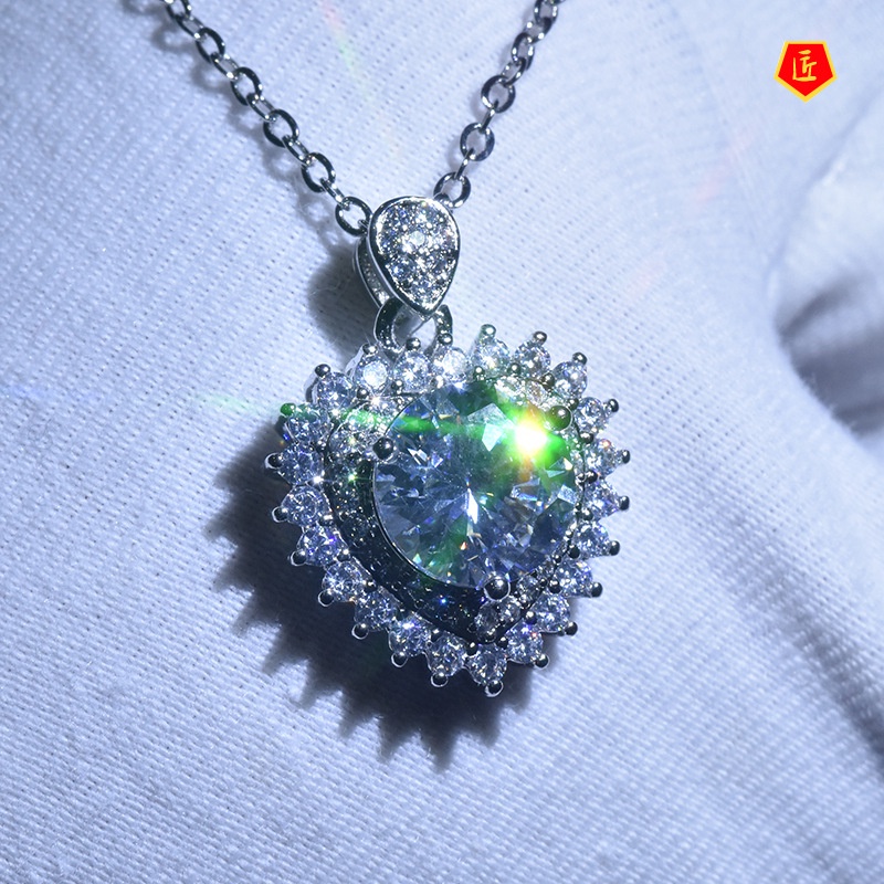 [Ready Stock]Pt950 Platinum Bright Rhinestone Heart-Shaped Pendant Fashion