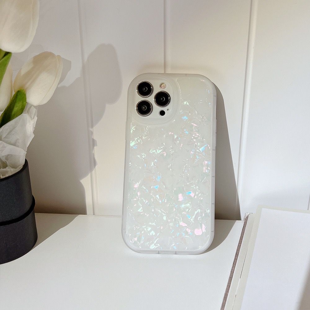 [TPC] Phone Case Crystal Clear White Shell Pattern IPHONE 7 8 PLUS X XS MAX XR 11 12 13 14 PRO MAX Shell Case FULL COVER Casing Lucu Korean - IP038