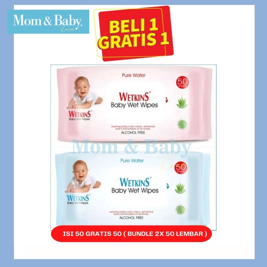 ( Beli 1 Gratis 1 )Tisu Tissue Basah Wetkins Bayi Baby Blue Baby Pink BUY 1 GET 1 n