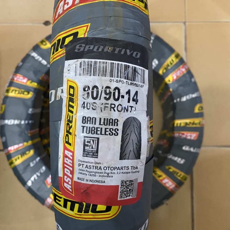 BAN TUBELESS 80/90-14 ASPIRA PREMIO SPORTIVO BAN DEPAN TUBELESS VARIO BEAT SPACY ALL TYPE SCOOPY RIN