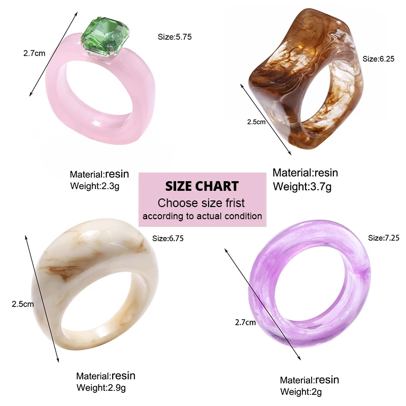 Vintage acetate square ring women solid ring temperament accessories