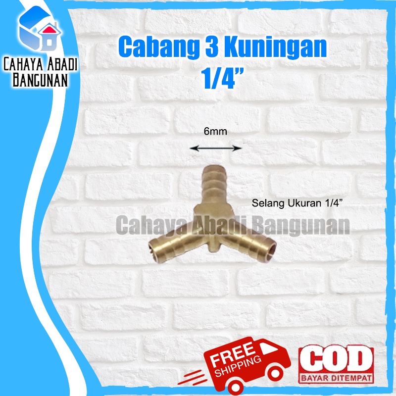 Cabang 3 Kuningan Sambungan Selang 1/4&quot; Inch Y