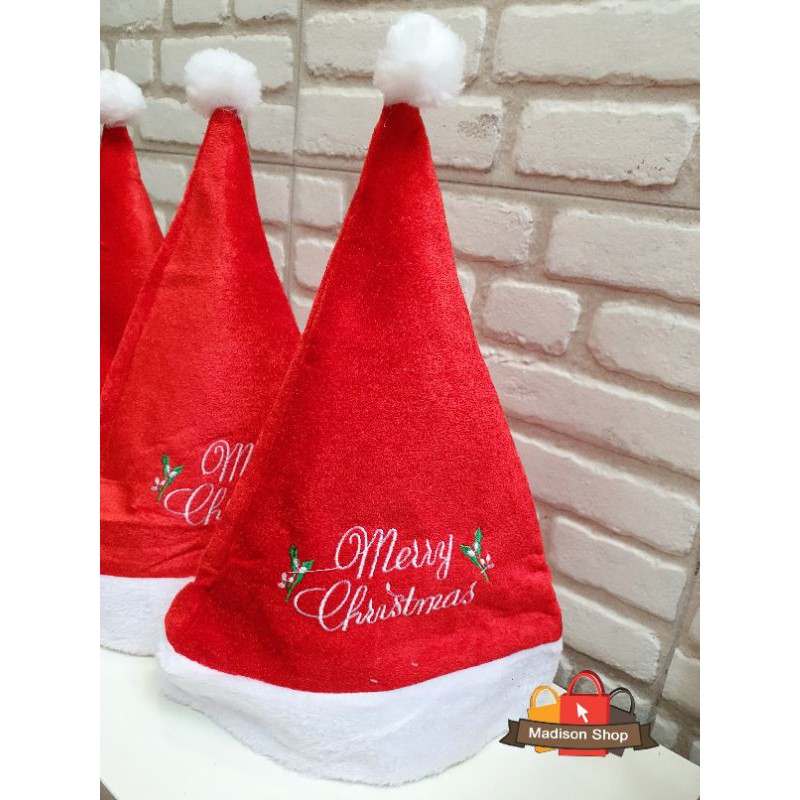 TOPI NATAL TEBAL MURAH DEWASA PREMIUM CHRISTMAS HAT MERRY CHRISTMAS BORDIR