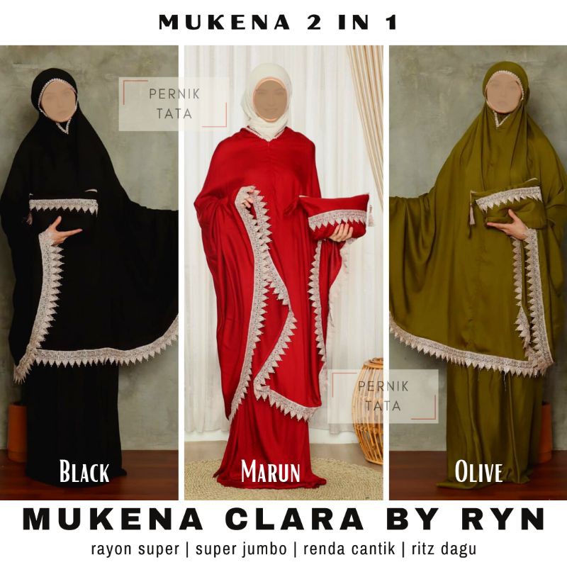 Mukena CLARA ori by Rhayahn (Ryn) Solo - Mukenah rayon super adem jumbo polos renda cantik