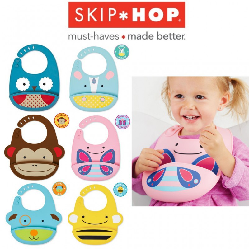 Skip Hop Silicone Bib Bayi / Slaber / Celemek Makan Anak - Tersedia Pilihan Motif