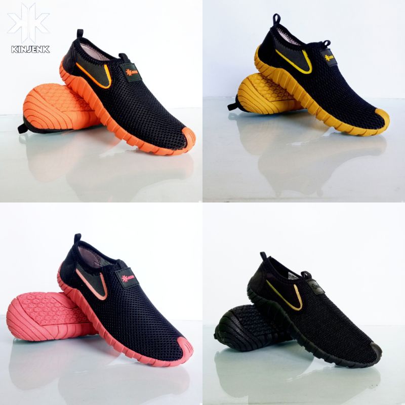 Sepatu Slip On Anak Sneakers Sekolah Unisex Hitam Full Black Original Tanpa Tali Laki Laki Dan Perem