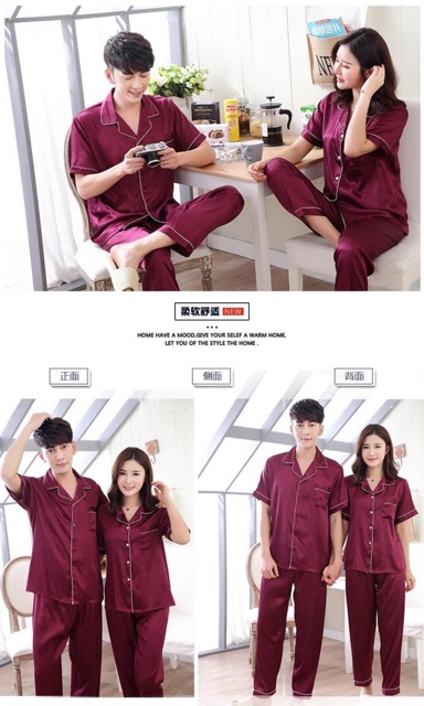 Setelan Piyama Baju Tidur Couple Satin silk cp/ Premium/Baju Tidur Pria Wanita Dws polos