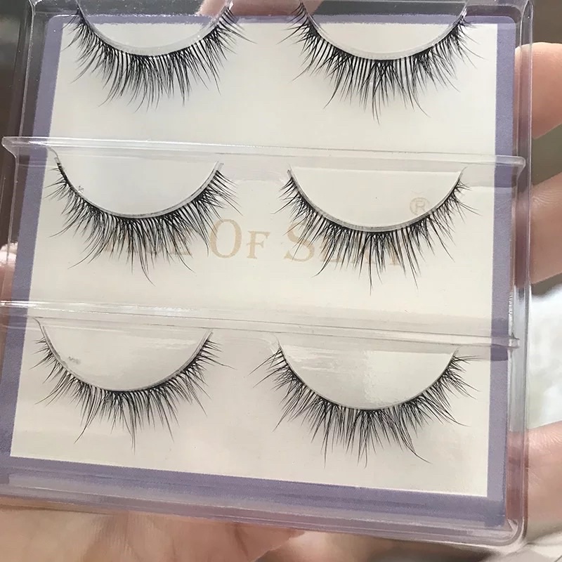[F15] New 3 Pairs Natural Cross False Eyelashes Simulation Eye Tail Air Eyelashes Female Japanese 3D Long-lasting Lashes