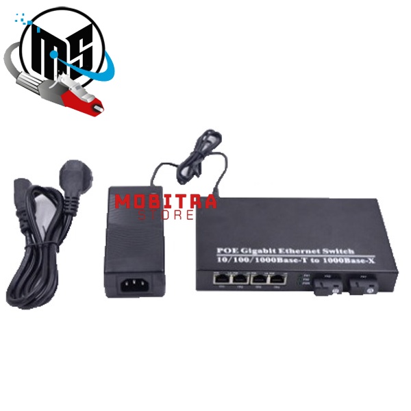 Media Converter 2 SC 4 LAN Gigabit PoE | Ethernet Fiber Switch 2 Port FO 4 Port LAN Gigabit PoE