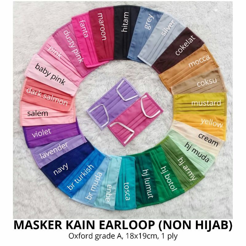 Masker Kain Earloop (Karet Telinga) Non Hijab Cantol di Telinga Oxford Grade A 1 Ply Tebal Murah