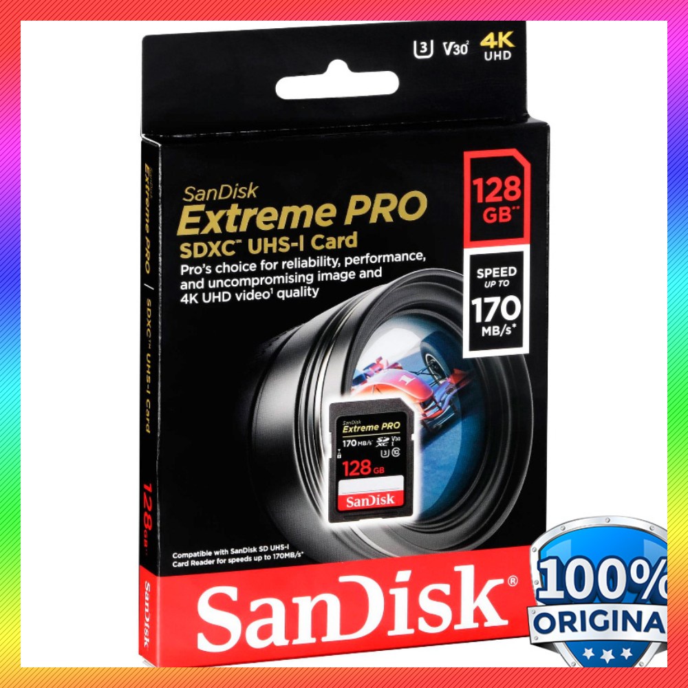 GS8 SanDisk 128GB Extreme Pro SDXC Card UHS-I U3 V30 Class 10 4K (170MB/s) SDSDXXY128GGN4IN