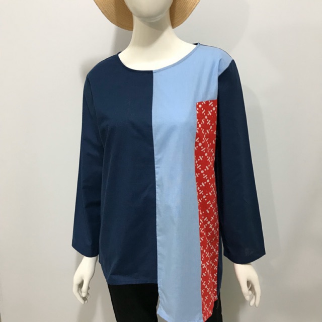  Blouse  Fashion Keira QQinian Katun Lengan Panjang Biru  