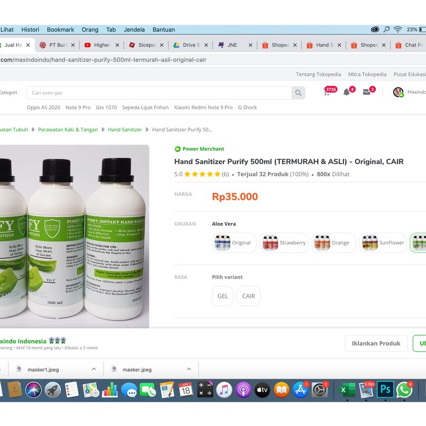 Hand Sanitizer Purify 500ml (TERMURAH &amp; ASLI)
