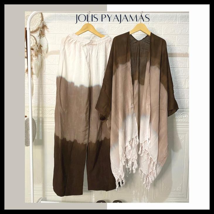 BEST PRICE BAJU TIE DYE GRADASI COKLAT SETELAN WANITA BALI CARDIGAN OUTER KP91