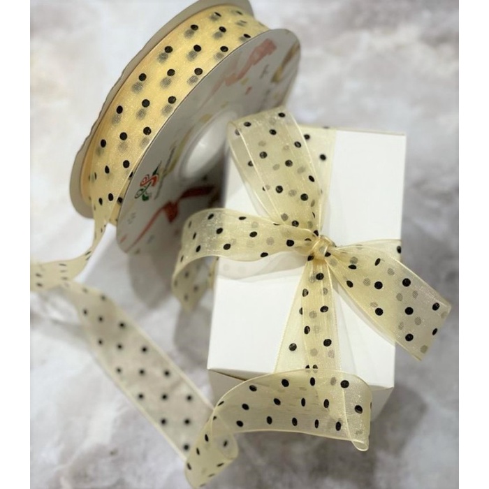 

Pita Polkadot Pita Organdi IMPORT/ pita kado/ 1Mx2.5cm - Kuning Hitam