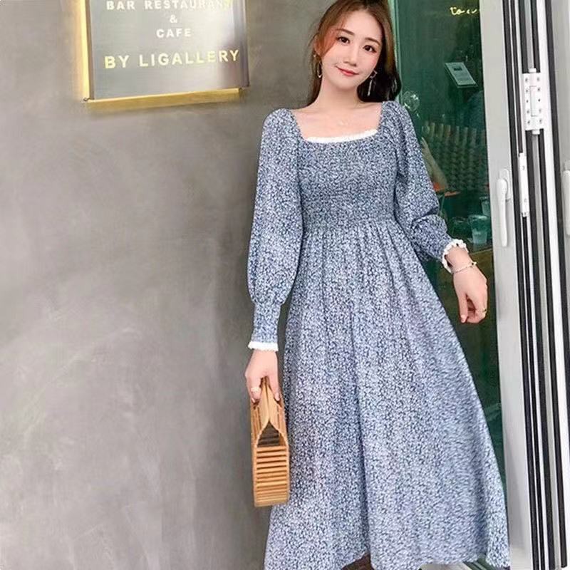 Gaun Wanita Motif Floral Dress Vintage Korean Style 9920 - 9925-FLORAL12