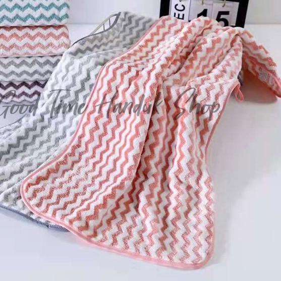 ♖ Handuk Mandi Dewasa / Anak Microfiber Bulu Zigzag 50x100cm / 70x140cm - Ungu, 70x140cm ☄