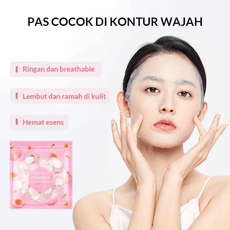 ✨ AKU MURAH ✨ BIOAQUA DIY Compressed Facial Face Mask isi 50 Pcs &quot;PEACH&quot; Sekali Pakai BPOM