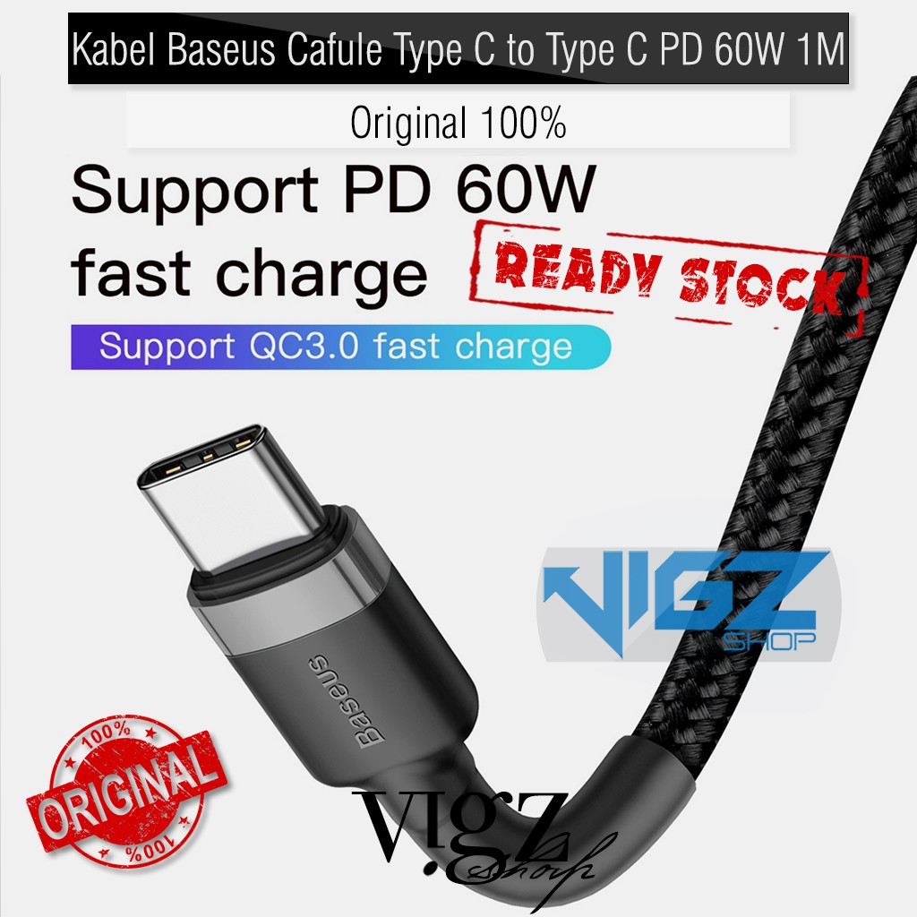 Kabel Charger Data Baseus Cafule Type C to Type C PD 60W 1M Original 100%