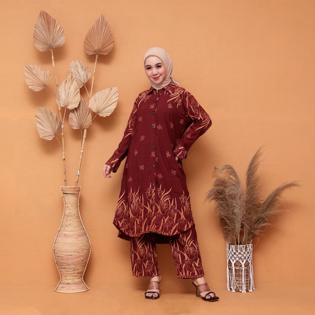 One Set Tunik Rayon Premium Lengan Panjang LD 110 Setelan Tunik Wanita Muslim Kekinian