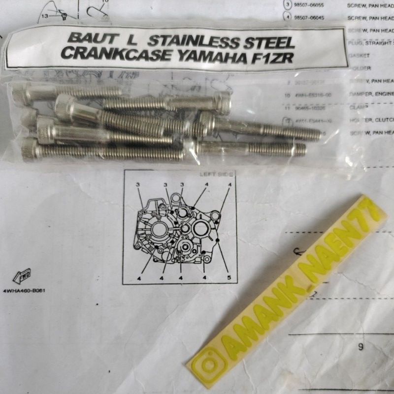 baut crankcase mesin tengah f1zr baut L  stenless f1zr